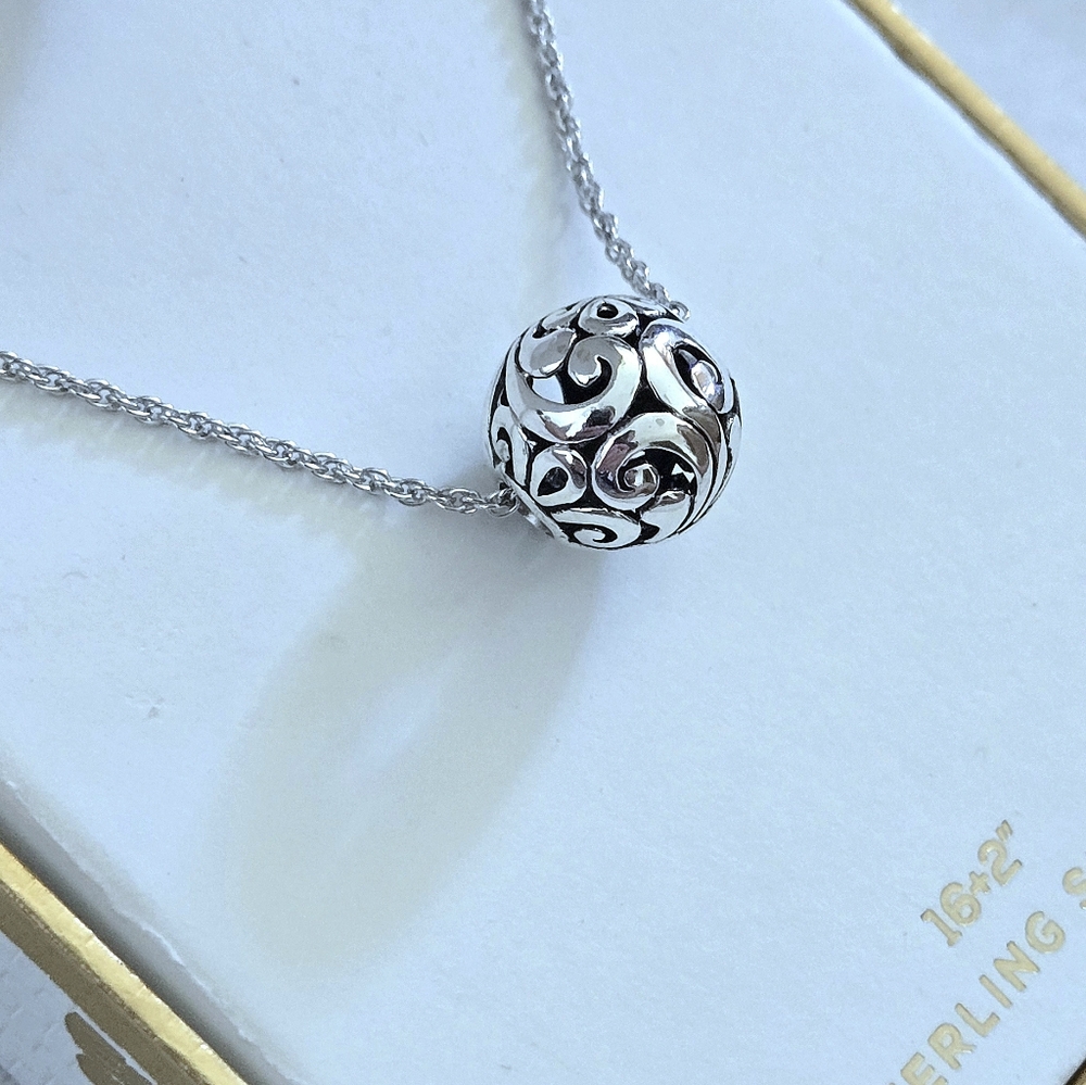 Annika Witt Sterling Silver🤍 Floating🛶 Scroll📜 Ball⚾️ Pendant Necklace - - Picture 12 of 15